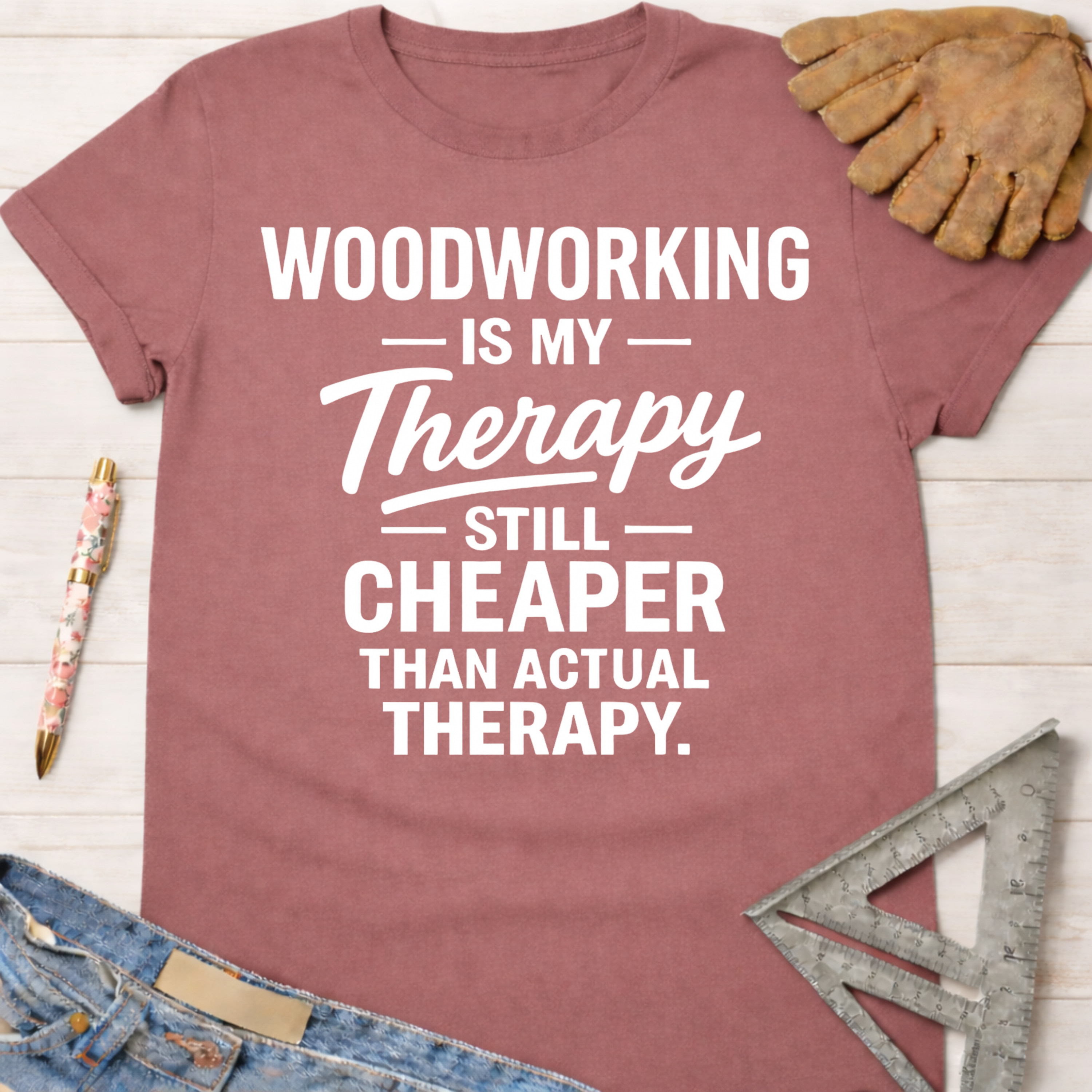 Women's funny woodworking graphic tee shirt for female woodworkers, makers, and DIY builders — Sawdust & Ponytails.
