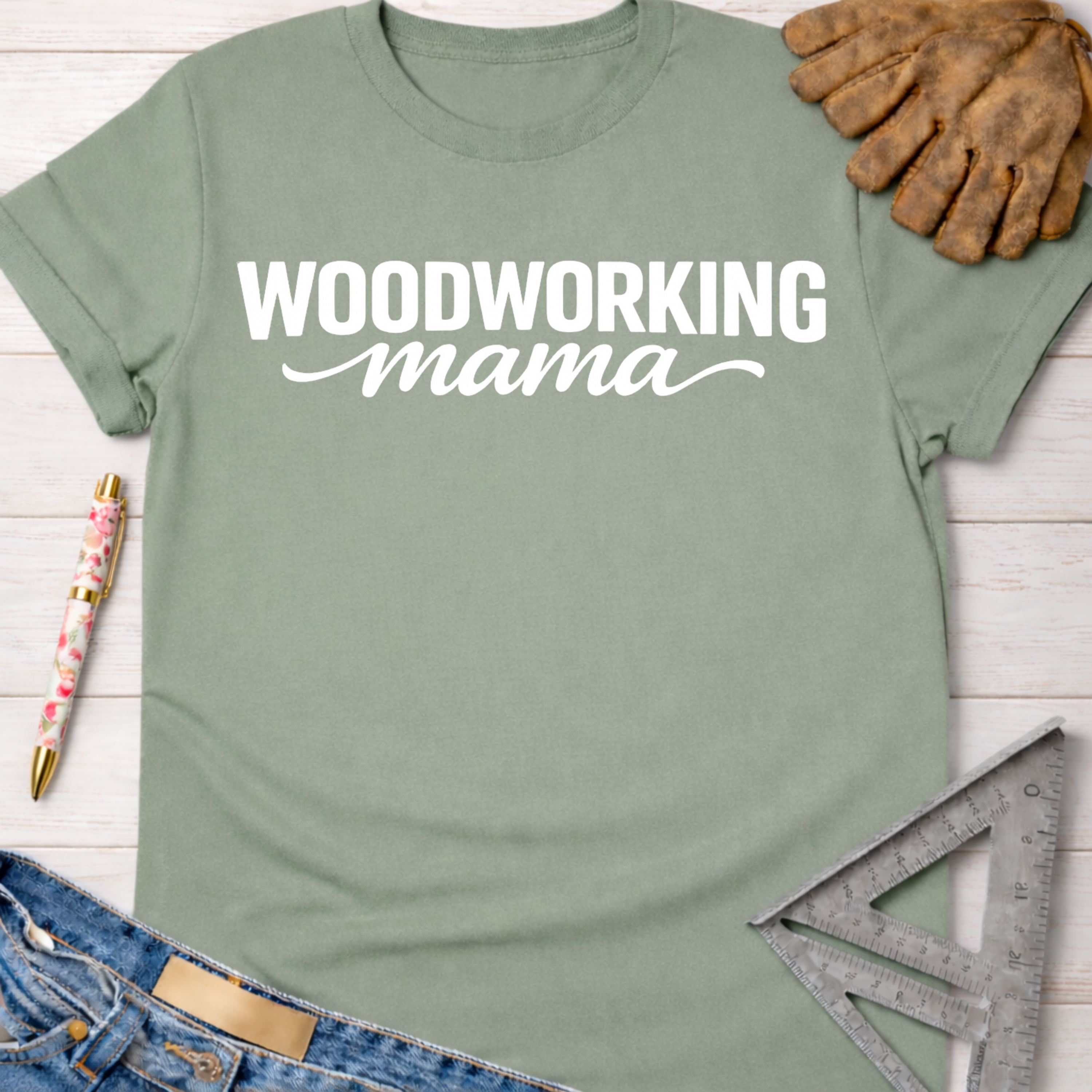 Women's funny woodworking graphic tee shirt for female woodworkers, makers, and DIY builders — Sawdust & Ponytails.